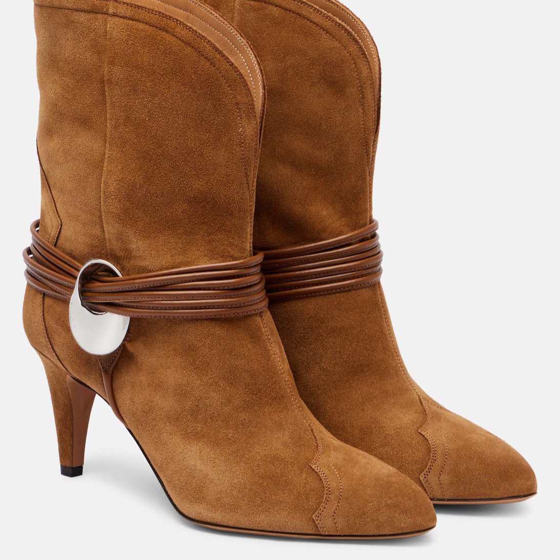 Street Fashion Look - Women's Suede Western Ankle Boots Wrapped