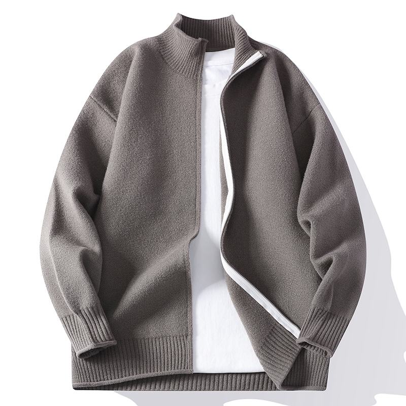 Street Fashion Jacket Men - Spring Autumn Stand Collar Zipper Knitted