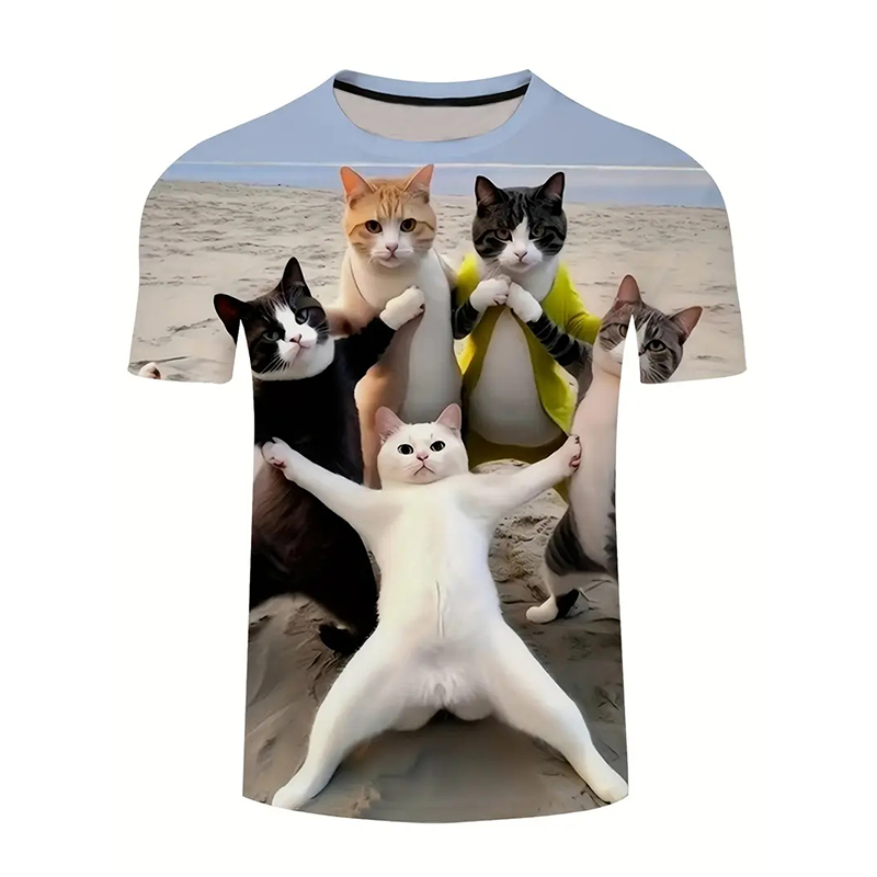 Cat Pattern Funny T-shirt Men' - đánh giá và giá Street Fashion Of Japan