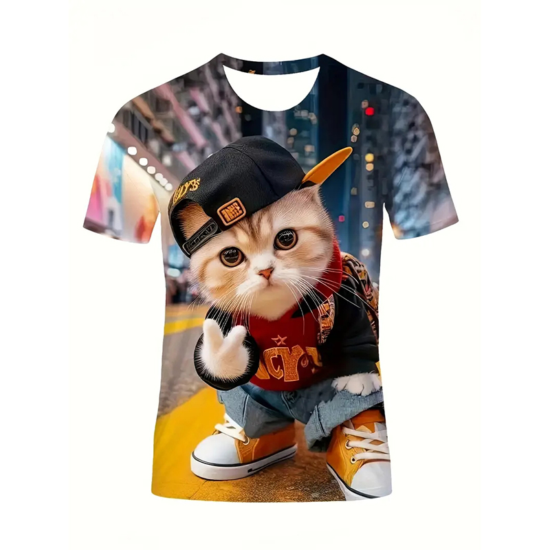 Cat Pattern Funny T-shirt Men' - đánh giá và giá Street Fashion Of Japan