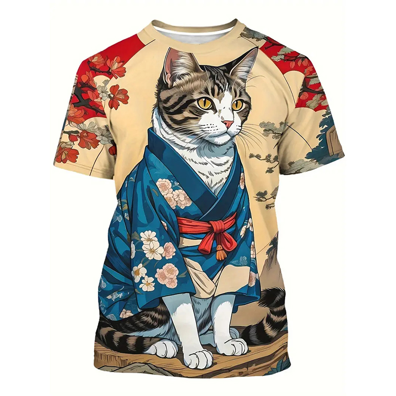 Cat Pattern Funny T-shirt Men' - đánh giá và giá Street Fashion Of Japan