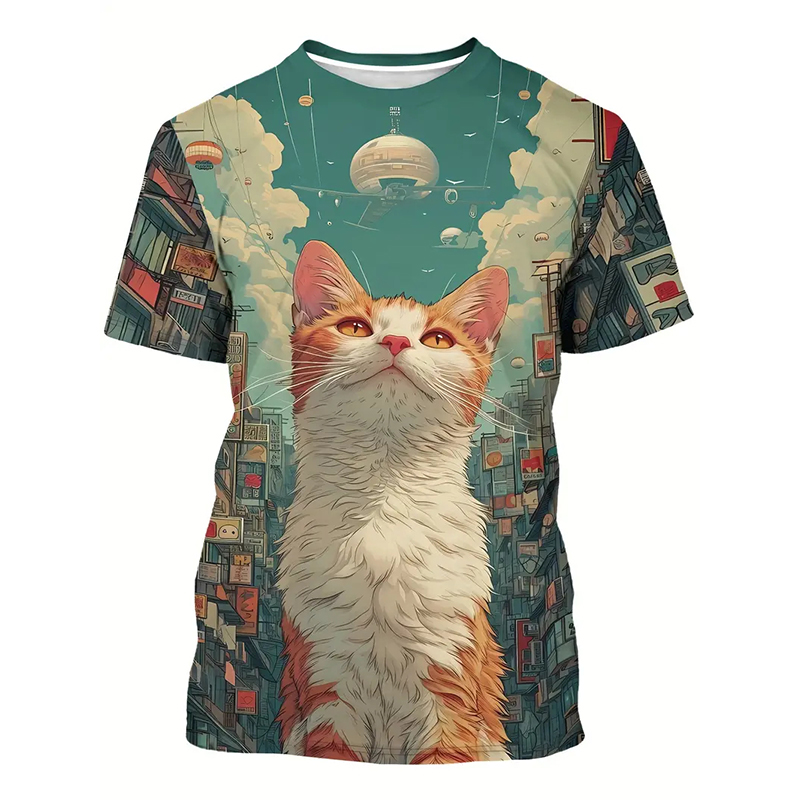 Cat Pattern Funny T-shirt Men' - đánh giá và giá Street Fashion Of Japan