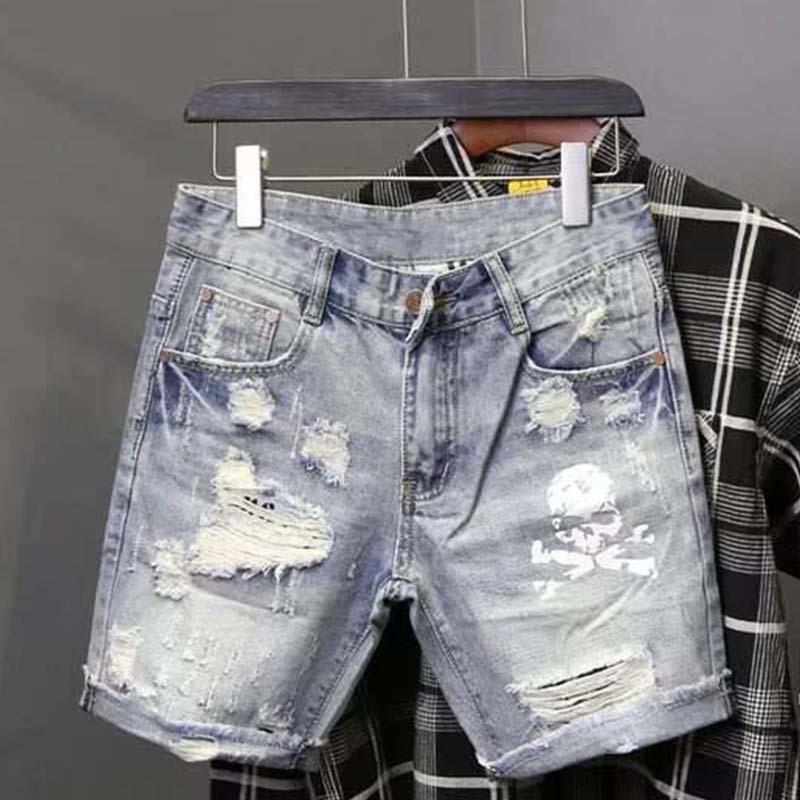 Summer Men's Worn Bead Hole Be - đánh giá và giá Street Fashion Jeans