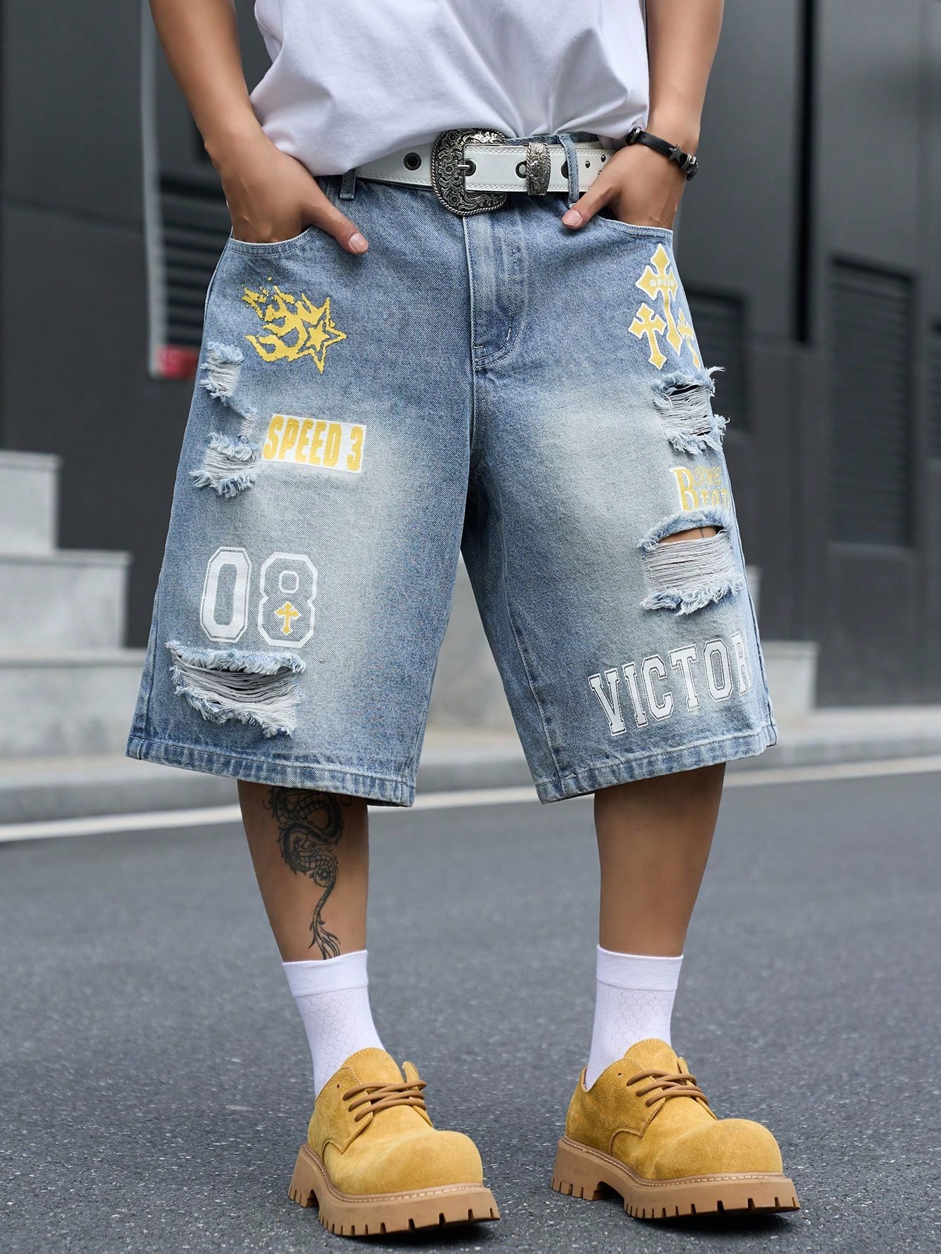 Men's Loose Fit Denim Bermuda  - đánh giá và giá Street Fashion Jeans