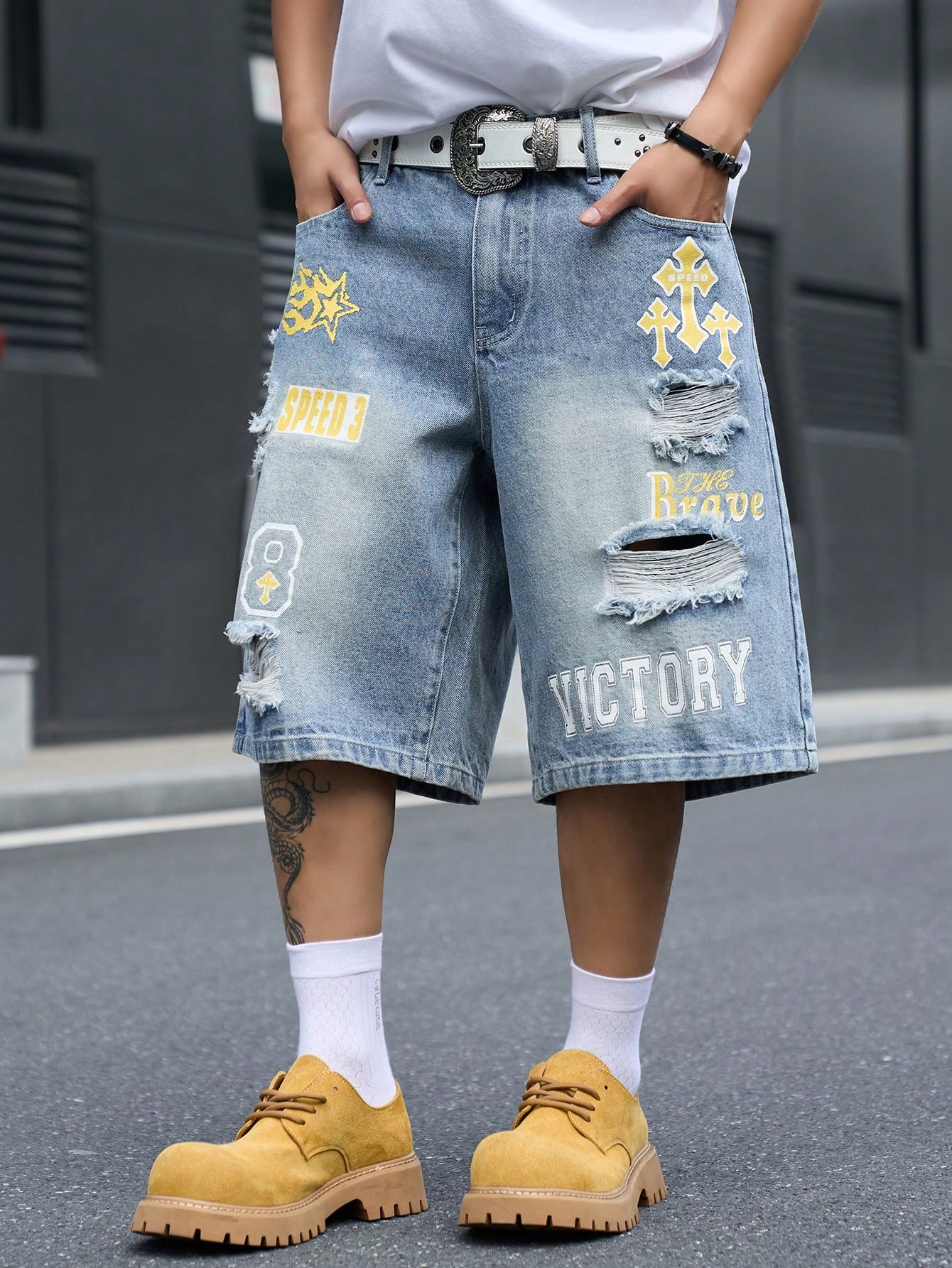 Men's Loose Fit Denim Bermuda  - đánh giá và giá Street Fashion Jeans