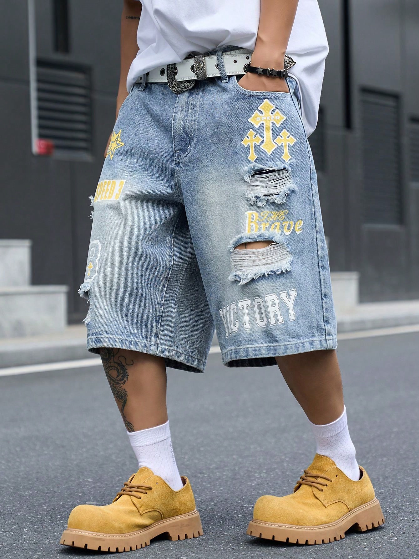 Men's Loose Fit Denim Bermuda  - đánh giá và giá Street Fashion Jeans